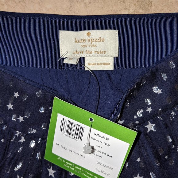 Kate Spade Night Sky Ruffle Shiny Mini Skirt Navy - Picture 3 of 8